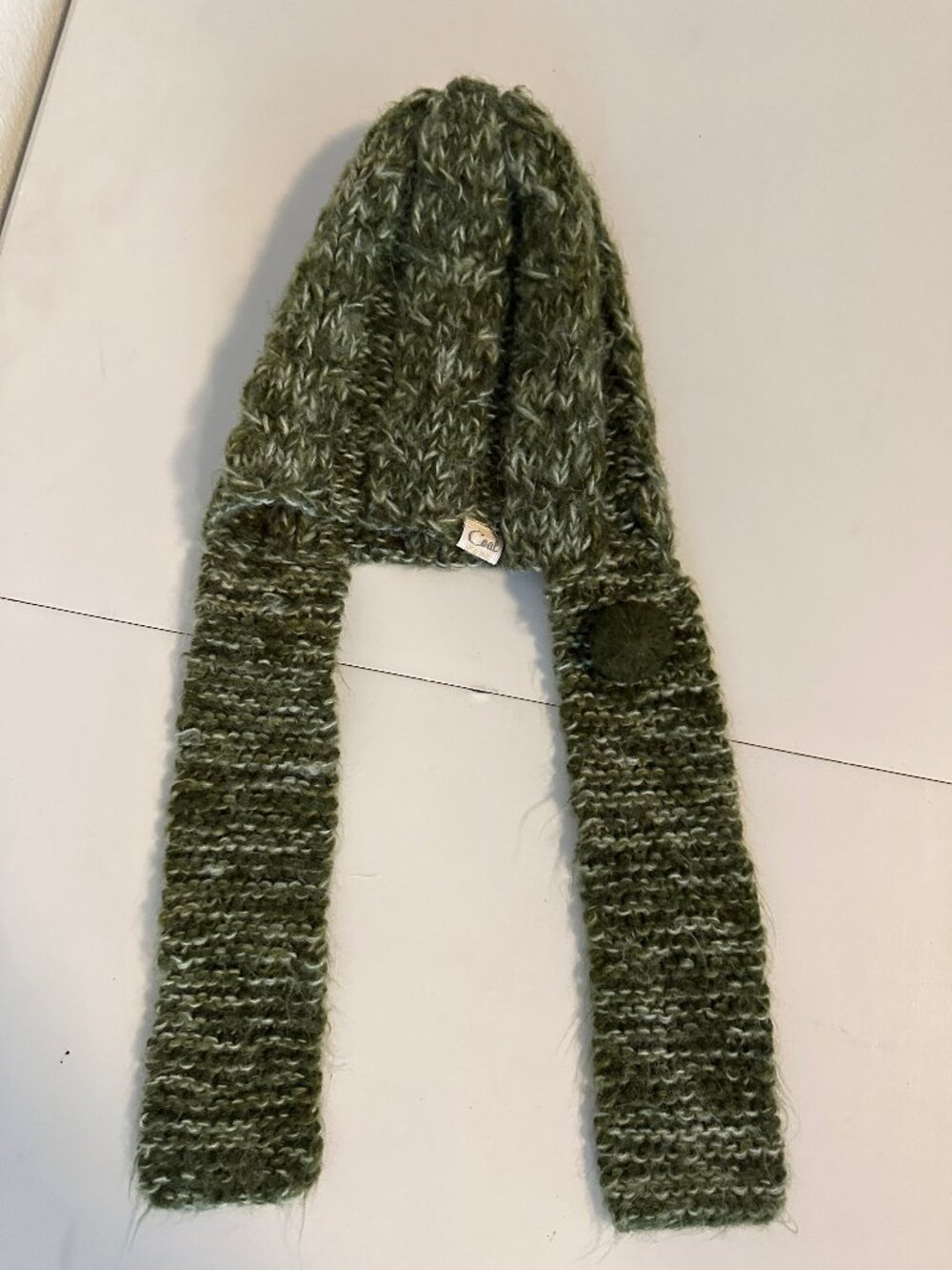 Coal Olive Knit Winter Hood One Size EUC